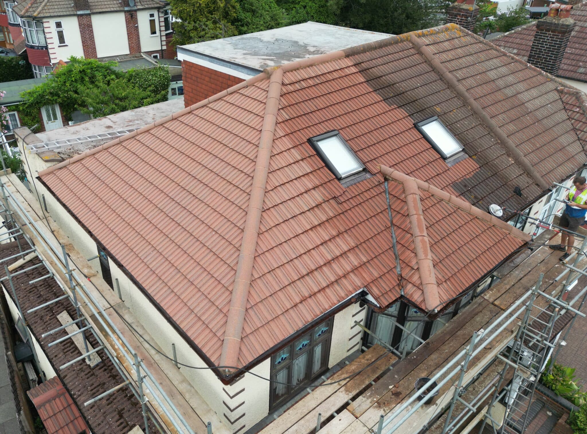 semi detached house - during roof cleaning - preparation for new coating - London
