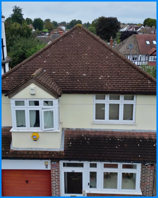 Before restoration: Years of moss, staining and moisture build-up